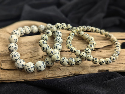 Bracelet en Jaspe Dalmatien — Perles rondes de 6mm, 8mm et 10mm