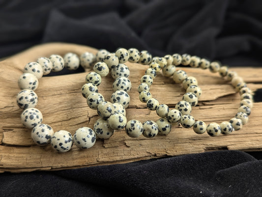 Bracelet en jaspe dalmatien — Perles rondes de 8 mm