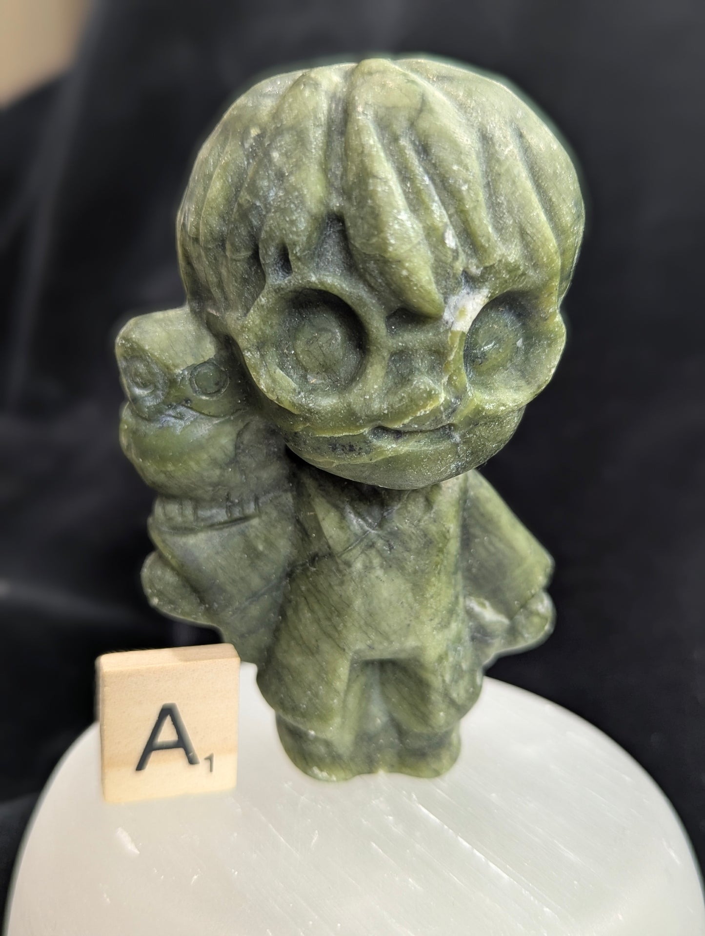 Jade verte sculptée Harry Potter et Hedwige