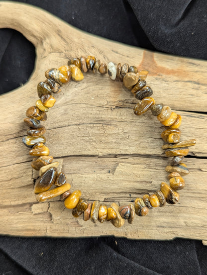 Bracelet Œil de tigre jaune – Perles rondes polies éclatées et de 8 mm