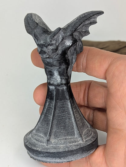 Matte Black Obsidian Gargoyle Carving – Guardian of Shadow and Light