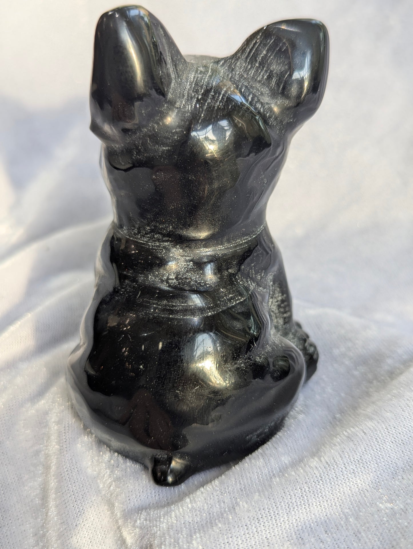 Bkack Obsidian & Milk Jade French Bulldog Mineral Carvings | Truth, Clarity, Loyalty ~ 4", 455g