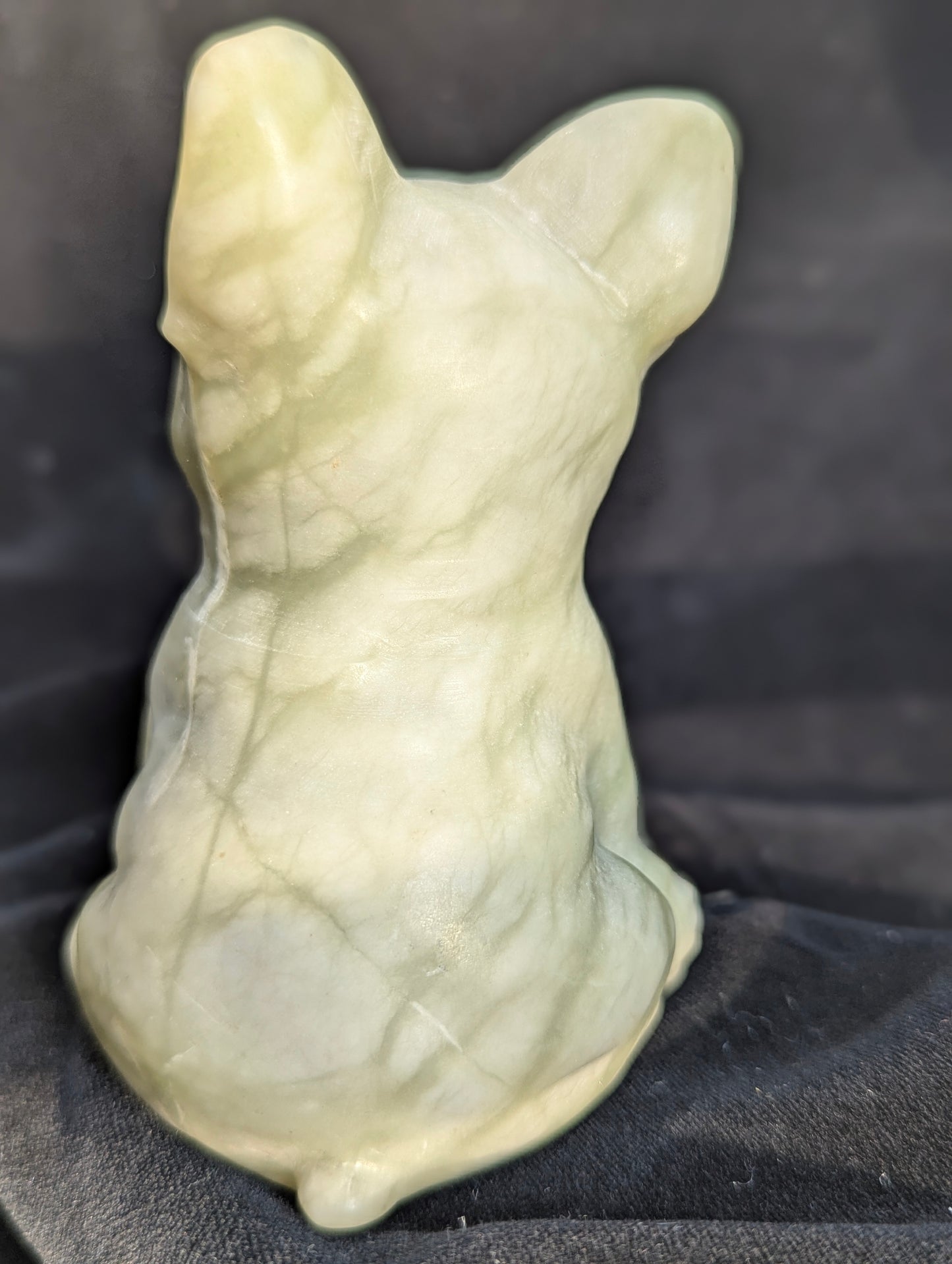 Bkack Obsidian & Milk Jade French Bulldog Mineral Carvings | Truth, Clarity, Loyalty ~ 4", 455g