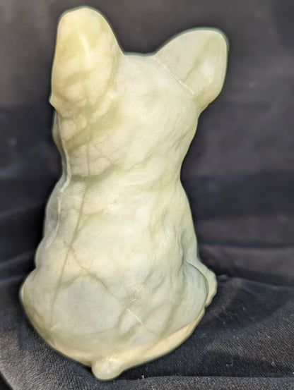 Bkack Obsidian & Milk Jade French Bulldog Mineral Carvings | Truth, Clarity, Loyalty ~ 4", 455g