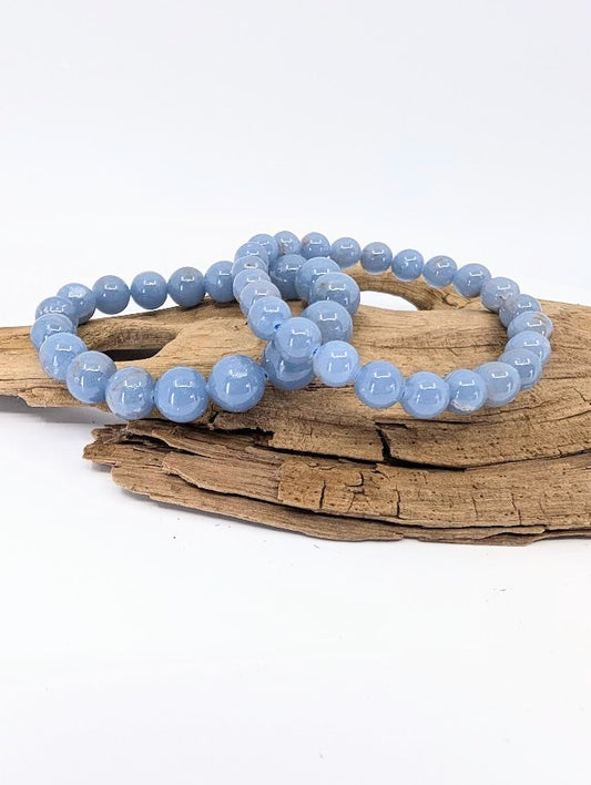 Bracelet Angélite – Haute Qualité – Perles rondes de 8 et 10 mm