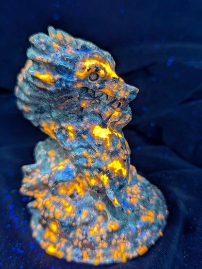 Garnet & Yooperlite Dragon Carvings | Vitality, Illumination, Majesty | ~ 3.8in., ~394g