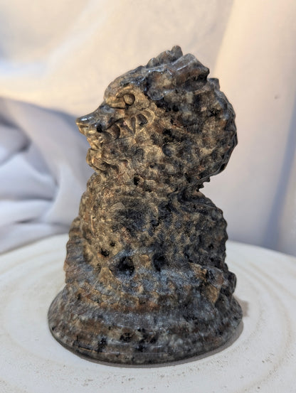 Garnet & Yooperlite Dragon Carvings | Vitality, Illumination, Majesty | ~ 3.8in., ~394g