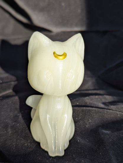 Luna Chat Chat Lune Sculptures Cristallines 7,6 cm - choisissez votre minéral
