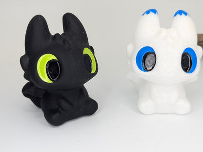 Toothless Night Fury and Luna Light Fury Dragons - Carved Minerals