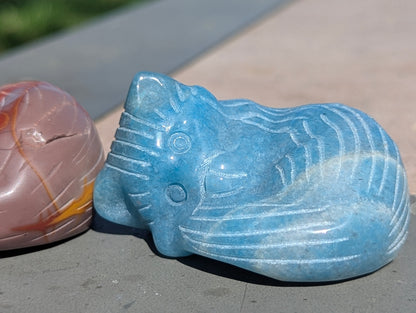 Cozy Fox Carving, Black Obsidian, Blue Aventurine and Mookaite Jasper - 105g