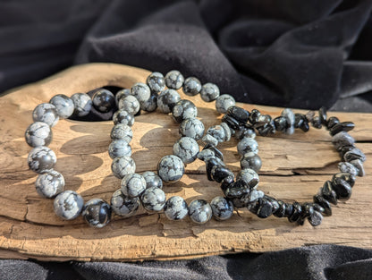 Snowflake Obsidian Bracelets – 8mm & 10mm Round & Chip Style