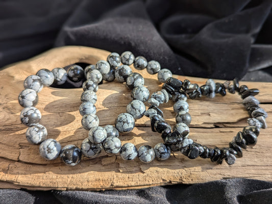 Bracelets en obsidienne flocon de neige – Style rond et éclaté de 8 mm