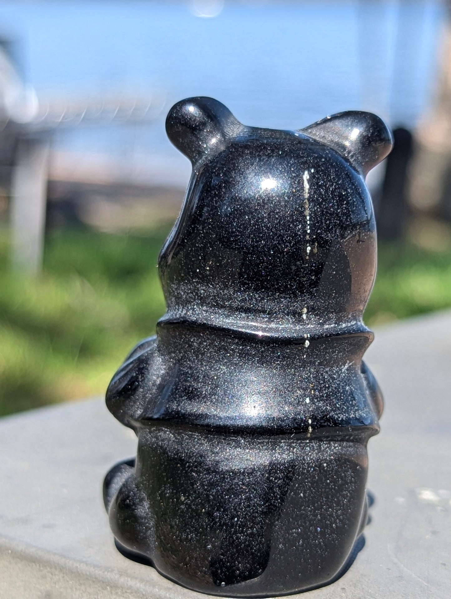 Winnie-the-Pooh with Honey -  Black Obsidian Carving - 2.3"