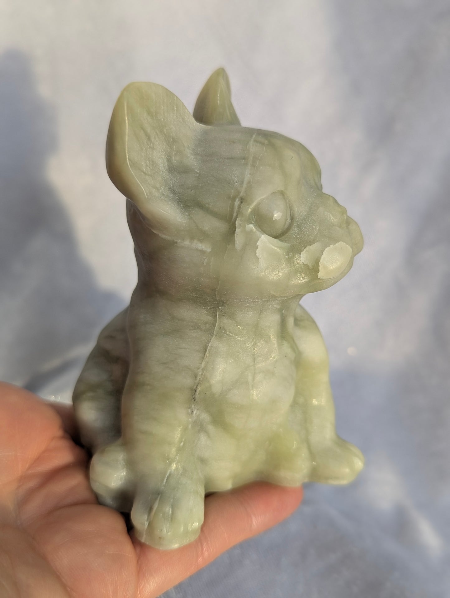 Bkack Obsidian & Milk Jade French Bulldog Mineral Carvings | Truth, Clarity, Loyalty ~ 4", 455g
