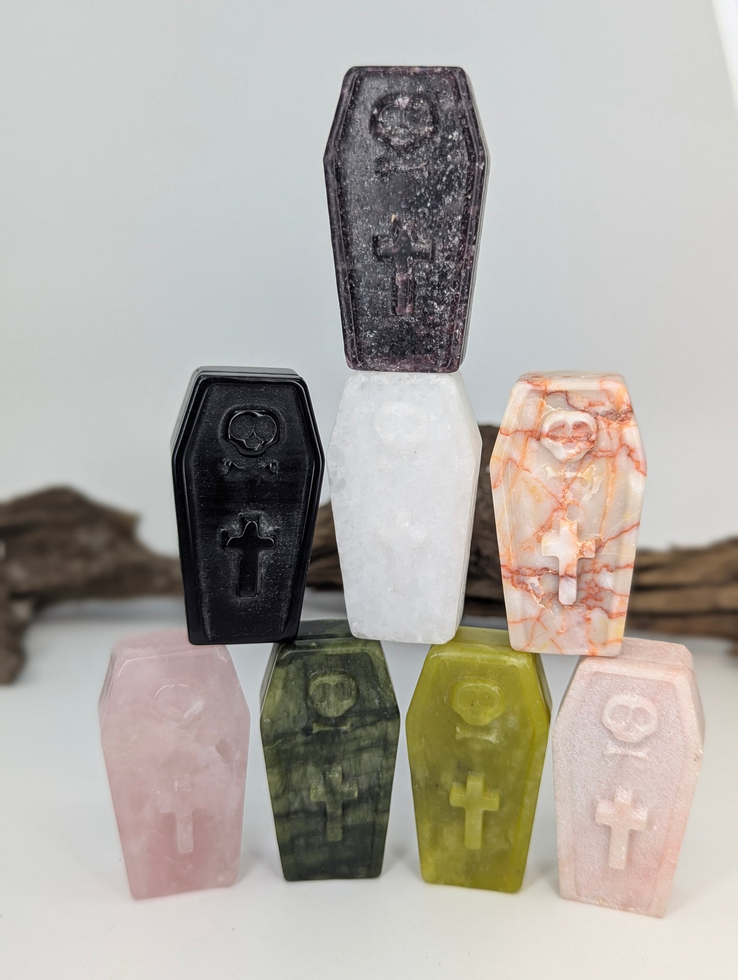 Crystal Coffin Carvings - small - 2" x 1" - choose your mineral