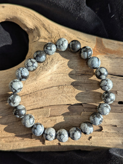 Snowflake Obsidian Bracelets – 8mm & 10mm Round & Chip Style