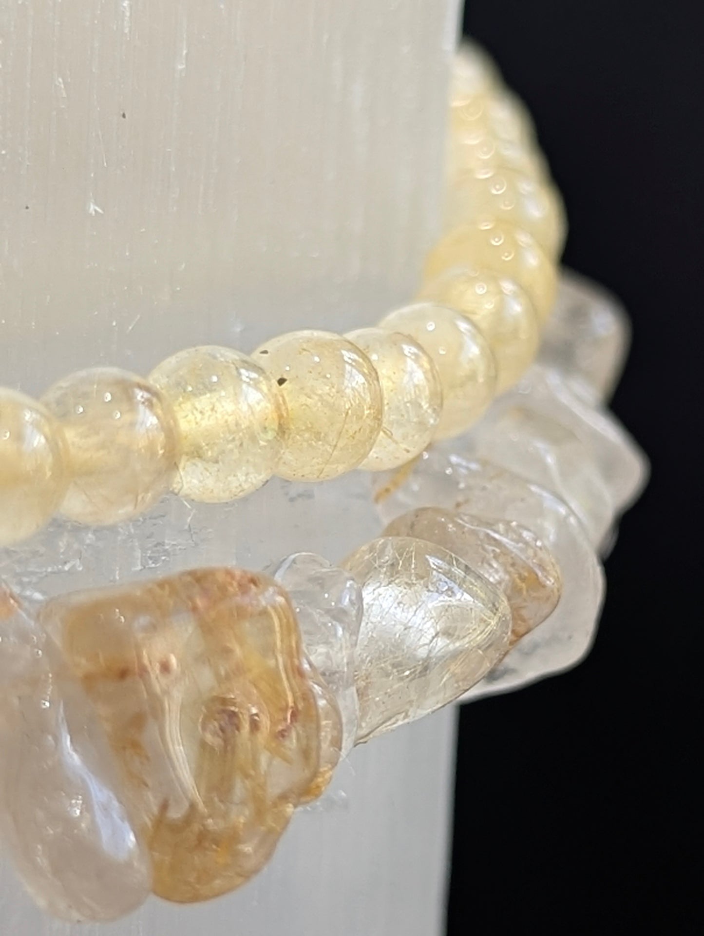 Golden Rutile Quartz Bracelet – 4mm & Chip - Natural Fine Thread Rutile