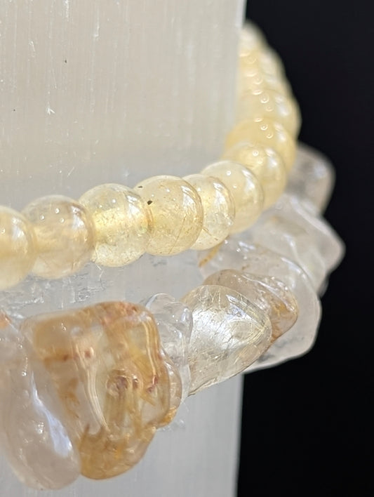 Golden Rutile Quartz Bracelet – 4mm & Chip - Natural Fine Thread Rutile