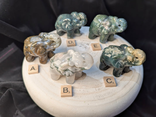 Moss Agate Elephants ~ 2.3in., 190g