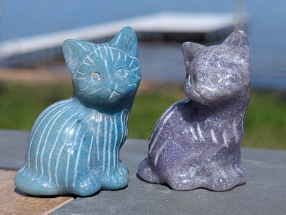 Cat Lepidolite and Blue Aventurine carving - 80g