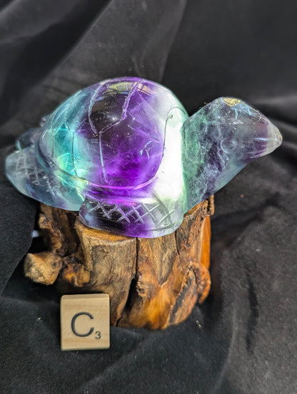 Rainbow Fluorite Sea Turtle Carvings