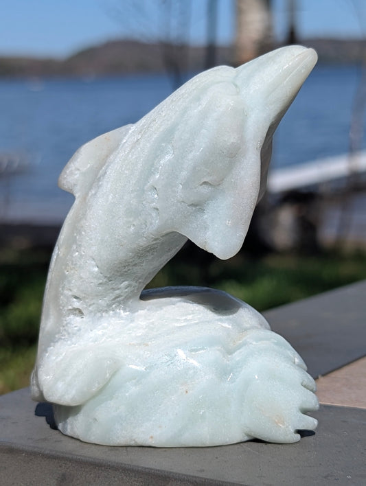 Banded Blue Calcite Dolphin - Hand-Carved - 4"