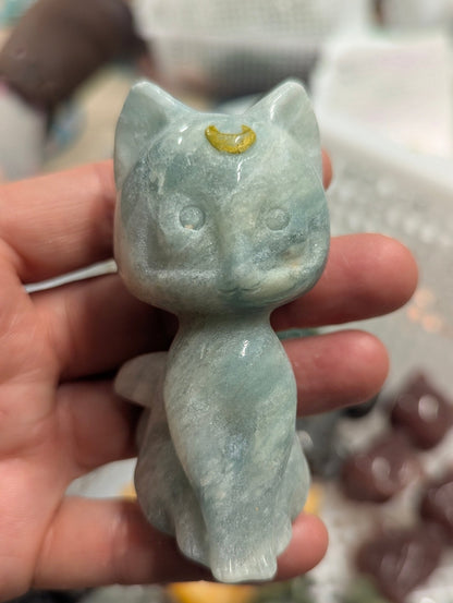 Luna Cat Moon Cat Crystal Carvings 3in. - choose your mineral - Legacy Crystals and Minerals