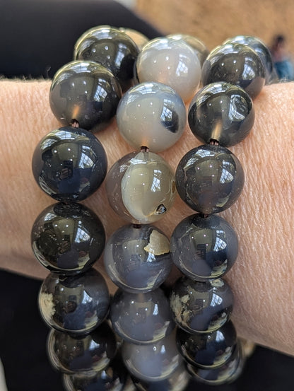Volcano Agate Bracelet — 8mm to 15mm Bead Natural Banded Agate