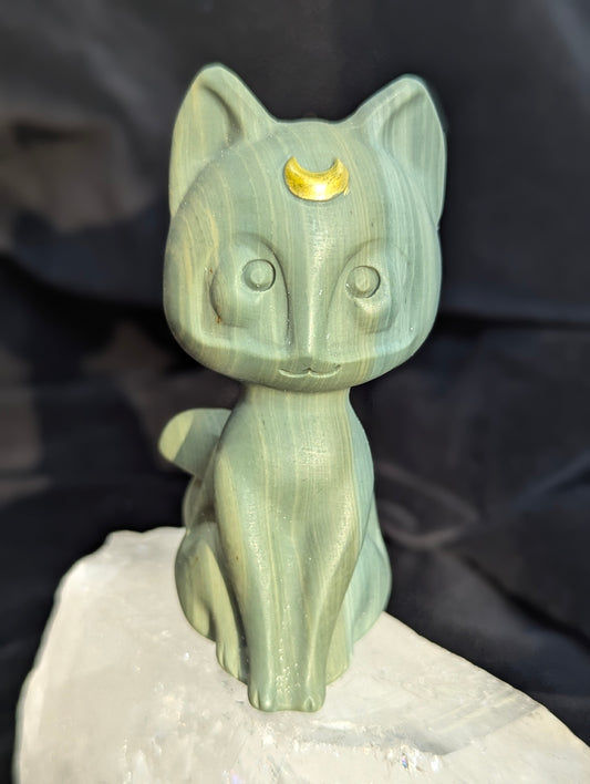 Luna Cat Moon Cat Crystal Carvings 3in. - choose your mineral