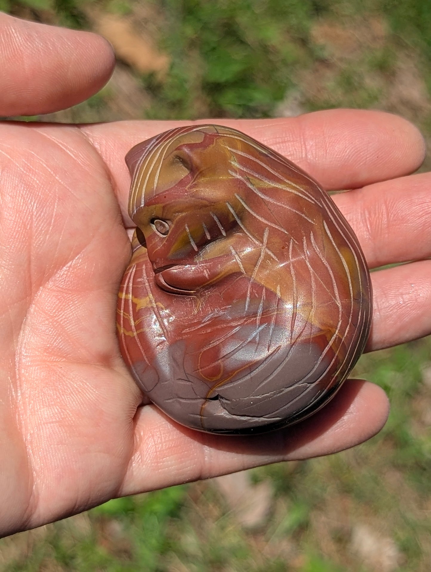 Cozy Fox Carving, Black Obsidian, Blue Aventurine and Mookaite Jasper - 105g