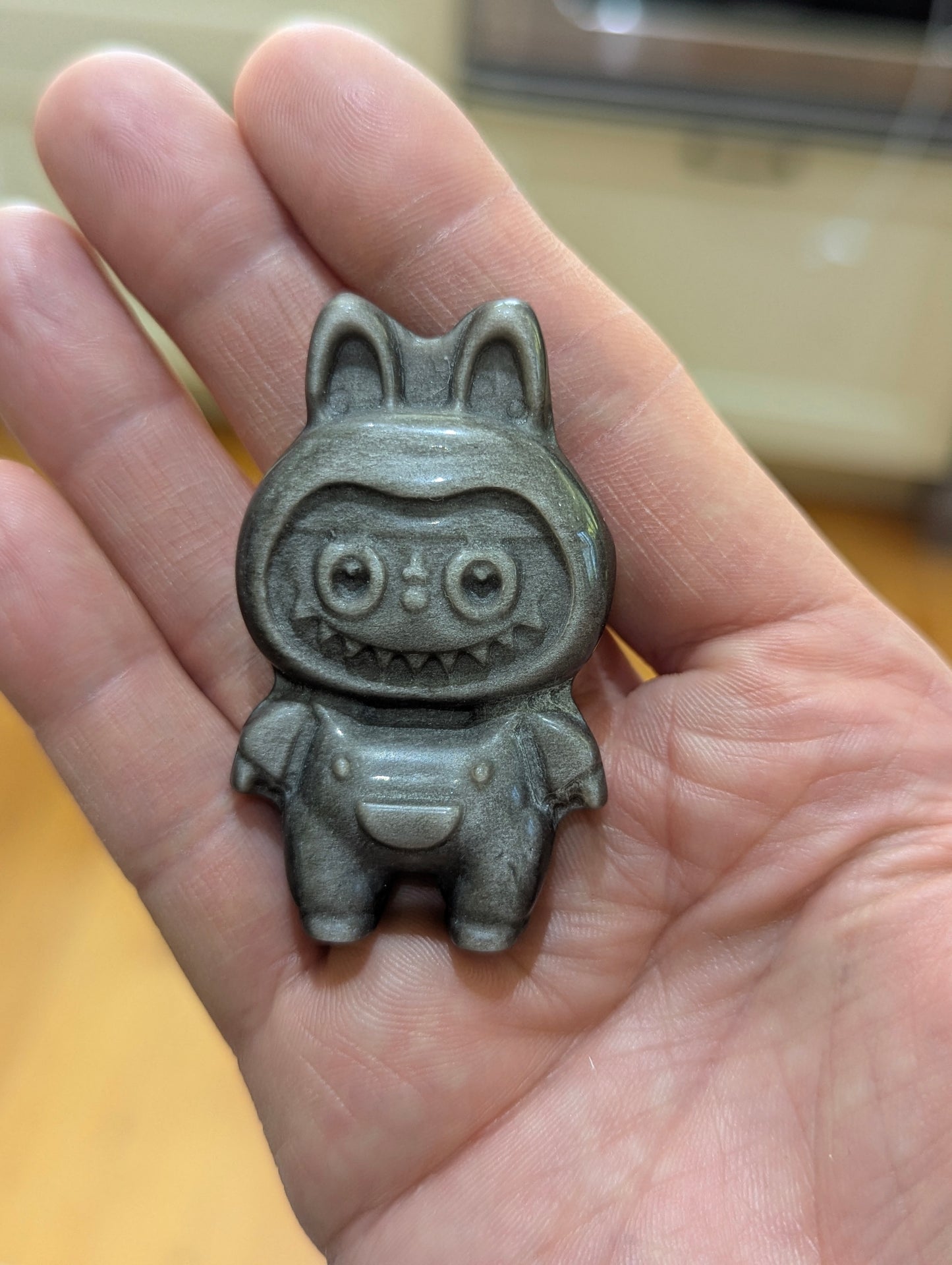 Silver Obsidian Labubu Worry Stone