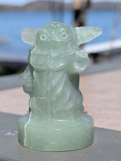 Green Aventurine Grogu Carving – 135g Hand-Carved Figure