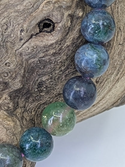 Ruby in Blue Kyanite Bead Bracelet – 7mm and 8mm Natural Corundum (India)