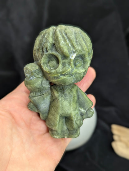 Jade verte sculptée Harry Potter et Hedwige