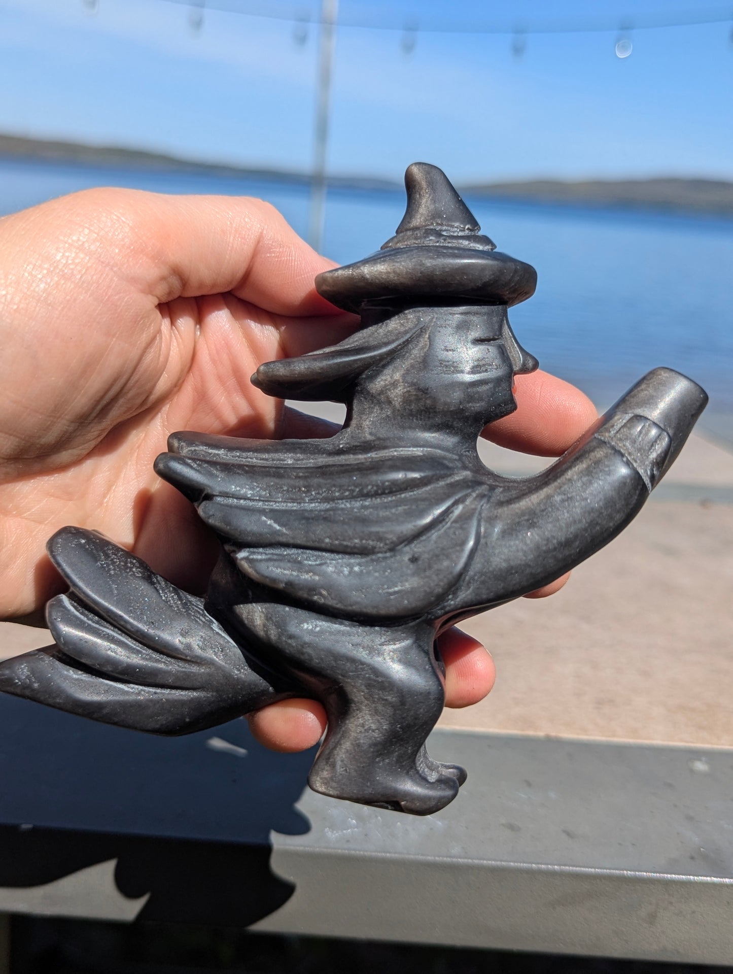 Silver Obsidian Witch Carving