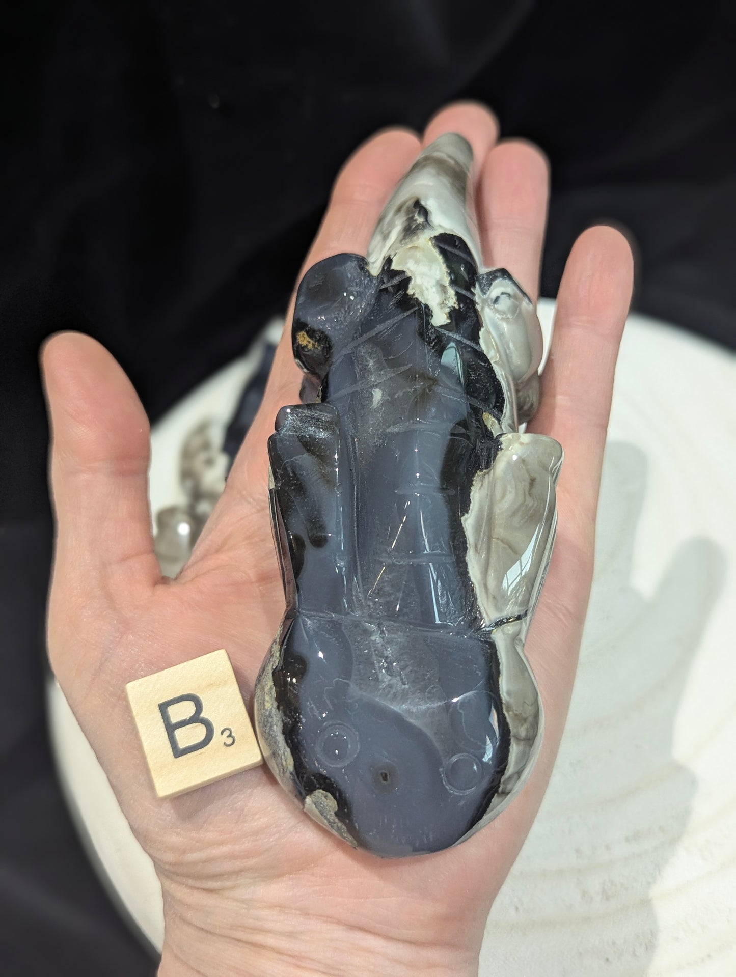 Volcano Agate Axolotl - UV Reactive ~16cm long ~365g