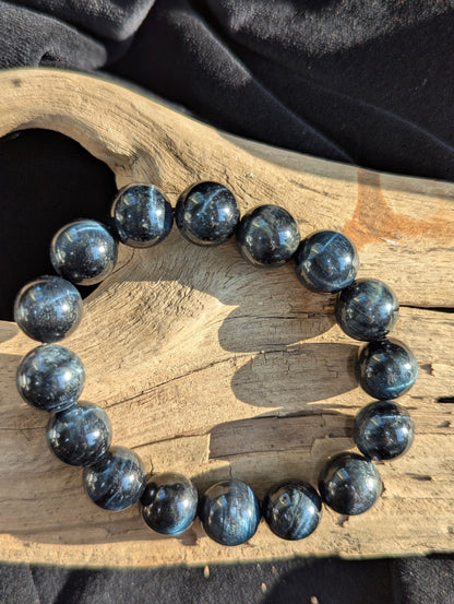 Gemstone Quality Blue Tiger's Eye Bracelet – 8mm Polished Beads (Hawk’s Eye)