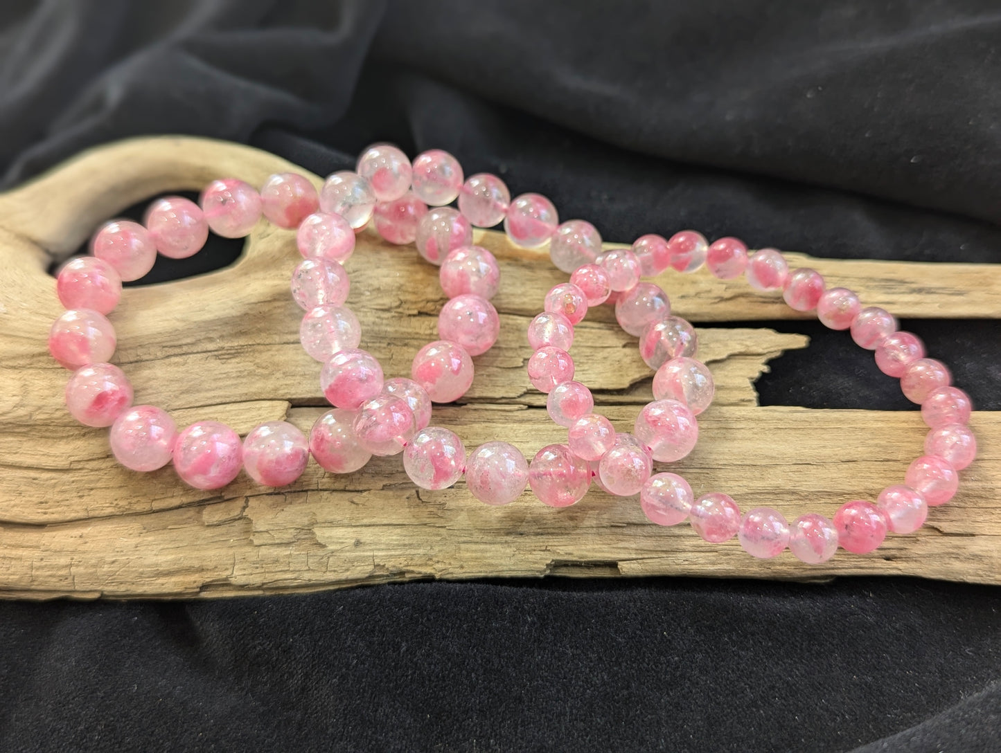 8mm HQ Ice Rhodonite Round Bead Bracelet – Natural Pink Silicate | AA Grade