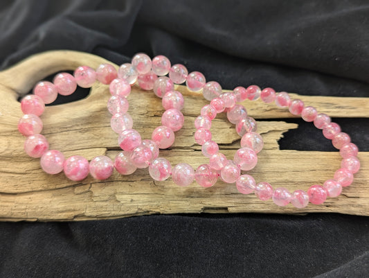 Ice Rhodonite Round Bead Bracelet – 8mm Natural Pink Silicate | AA Grade