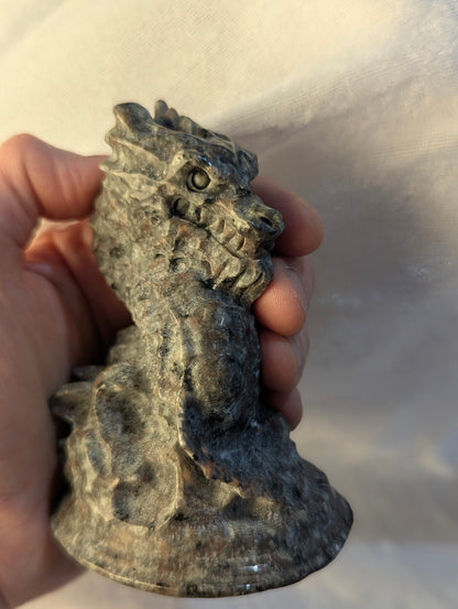 Garnet & Yooperlite Dragon Carvings | Vitality, Illumination, Majesty | ~ 3.8in., ~394g
