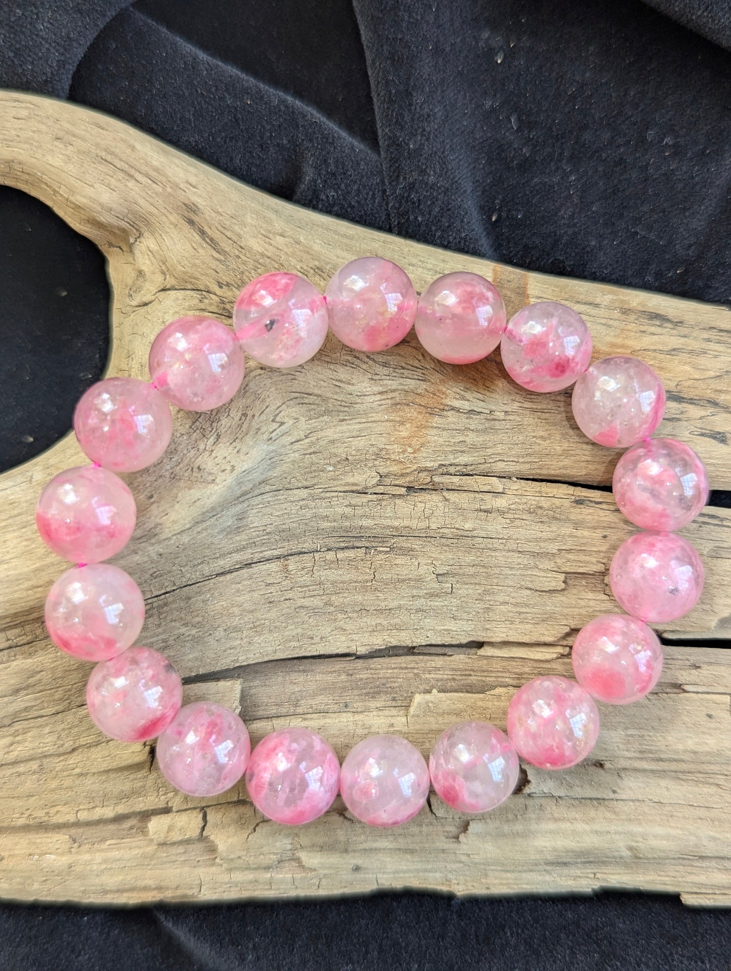 8mm HQ Ice Rhodonite Round Bead Bracelet – Natural Pink Silicate | AA Grade