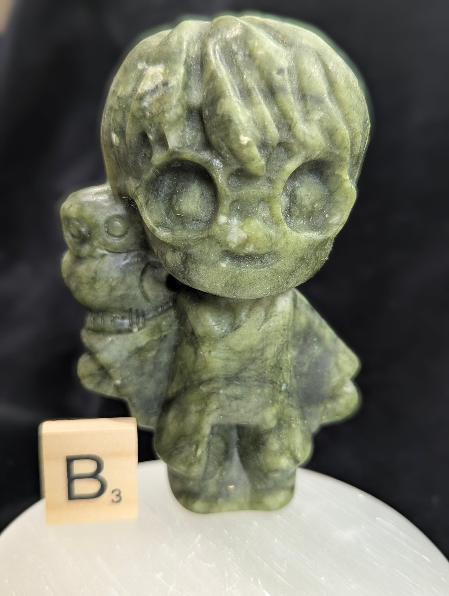 Jade verte sculptée Harry Potter et Hedwige