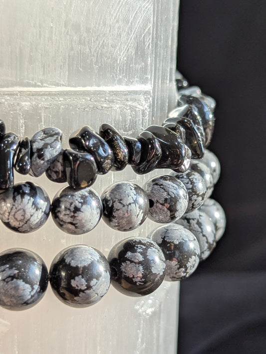 Bracelets en obsidienne flocon de neige – Style rond et éclaté de 8 mm