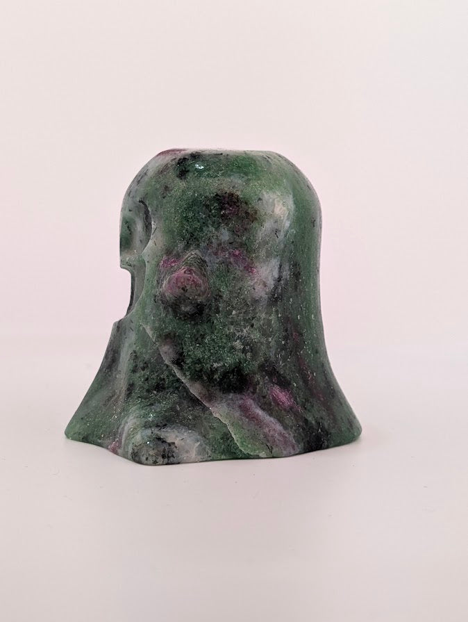 Ruby in zoisite ghost carving – side profile