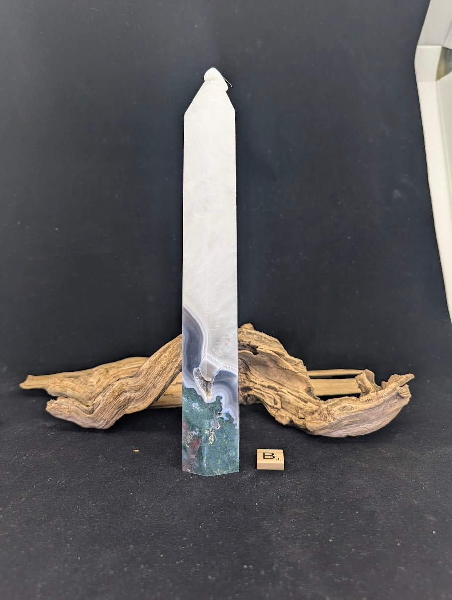 Angled view of Variant B highlighting the dark forest moss base