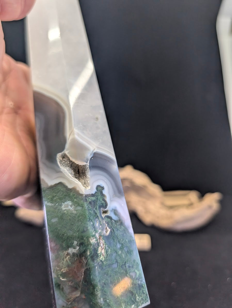 Close-up of a sparkling natural druzy vug on the side of Variant B.