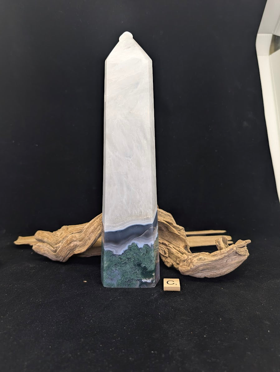 Front view of Variant C (1.4kg/28cm) the largest masterpiece with icy chalcedony peak.