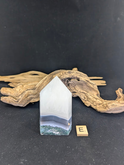 Back view of Variant E displaying clean chalcedony translucency.