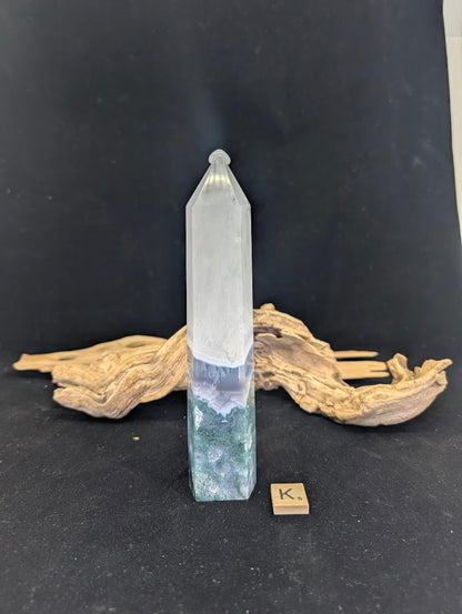 Back view of Variant K showing the snowy-white chalcedony point.