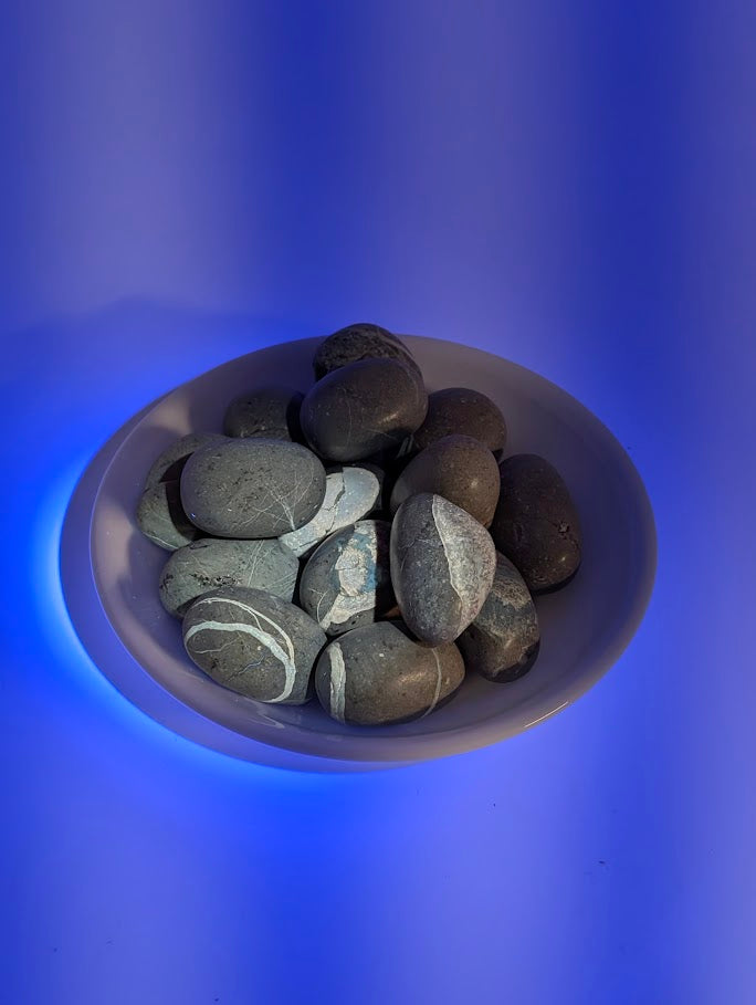 Septarian stones under UV light showing mineral contrast